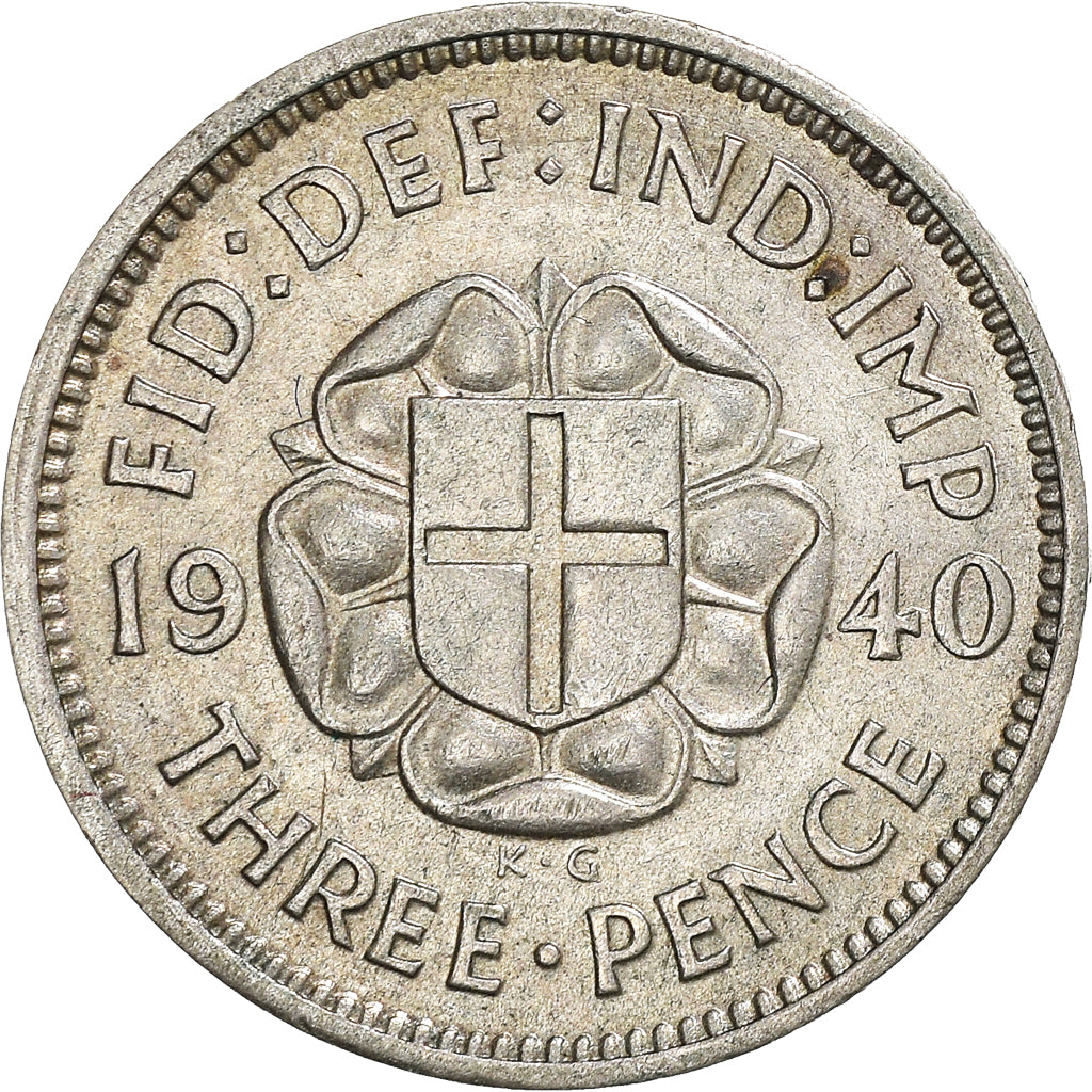 Moneda, Gran Bretaña, George VI, 3 Pence, 1940, MBC, Plata, KM:848