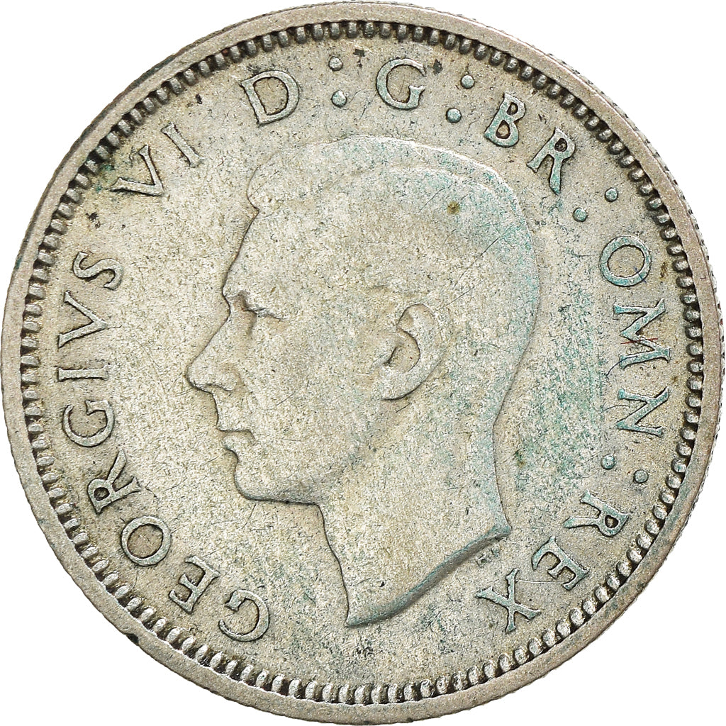 Moneda, Gran Bretaña, George VI, 6 Pence, 1938, BC+, Plata, KM:852