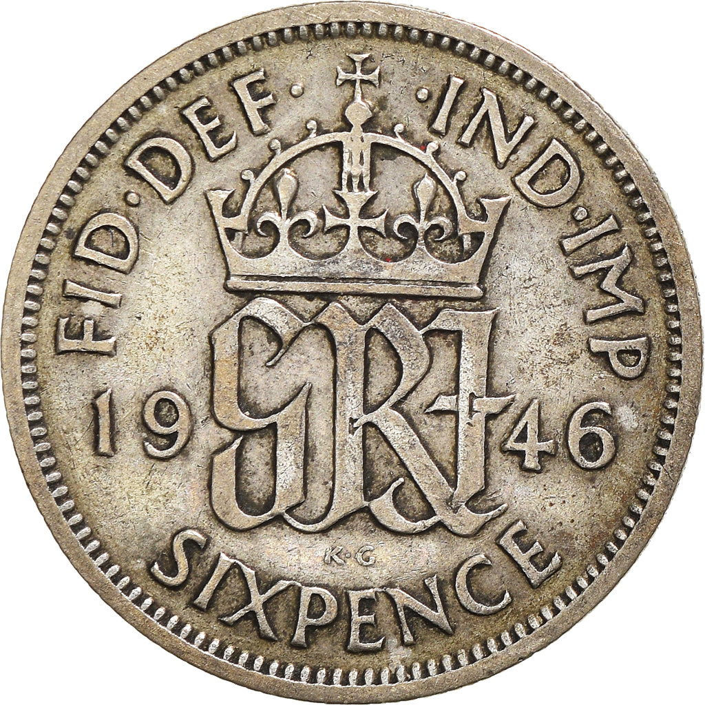Moeda, Grã-Bretanha, George VI, 6 Pence, 1946, VF(30-35), Prata, KM:852