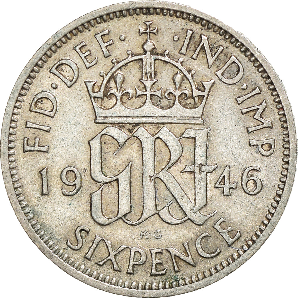 Coin, Great Britain, George VI, 6 Pence, 1946, EF(40-45), Silver, KM:852