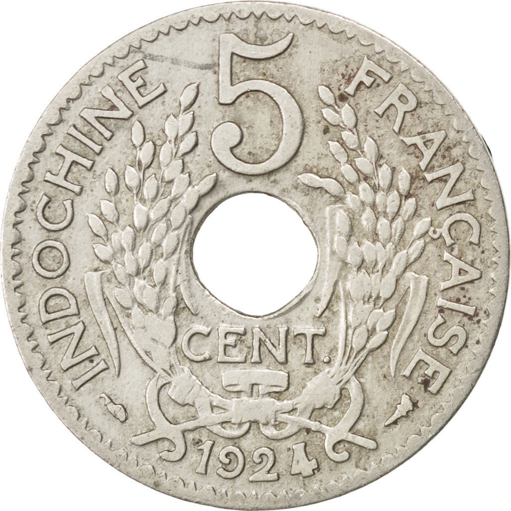 Moneta, Indocina francese, 5 Cents, 1924, MB+, Rame-nichel, KM:18, Lecompte:115
