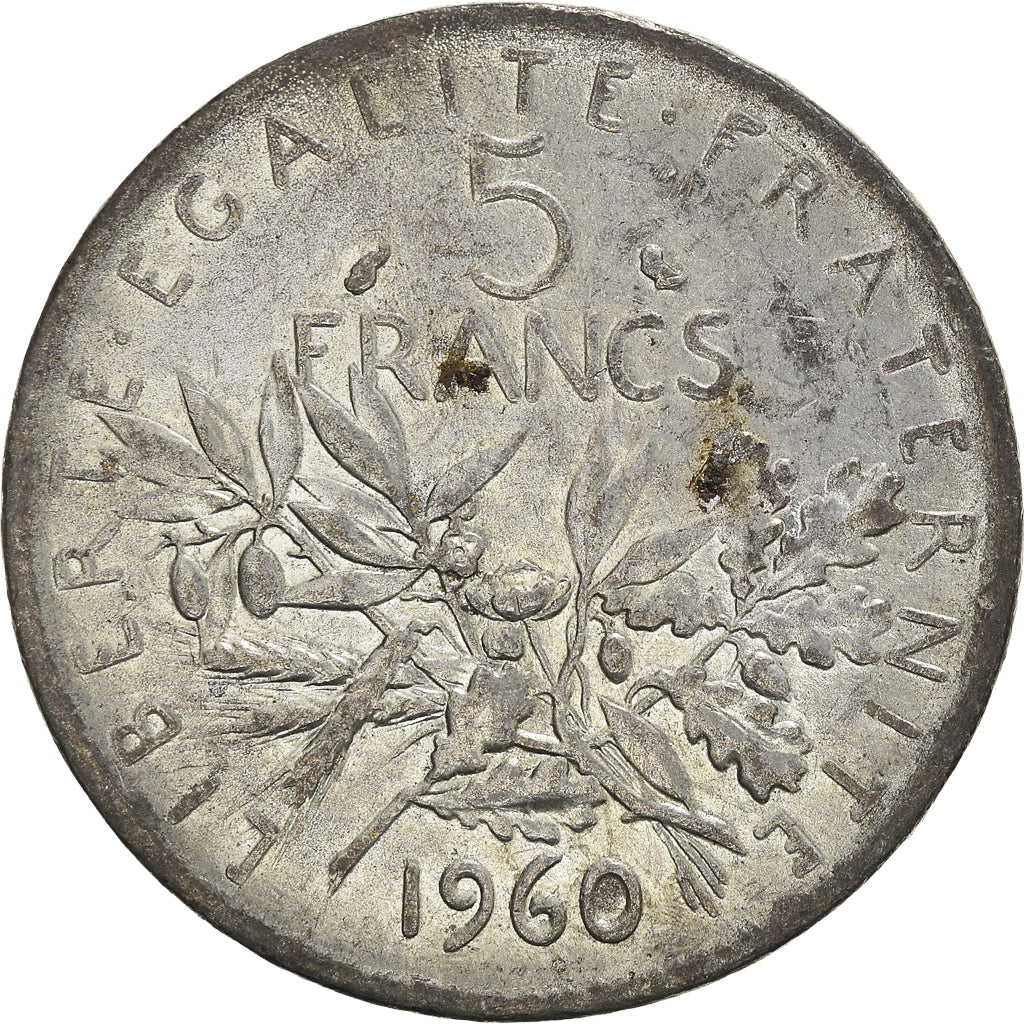 Münze, Frankreich, Semeuse, 5 Francs, 1960, Contemporary forgery, SS, Silvery