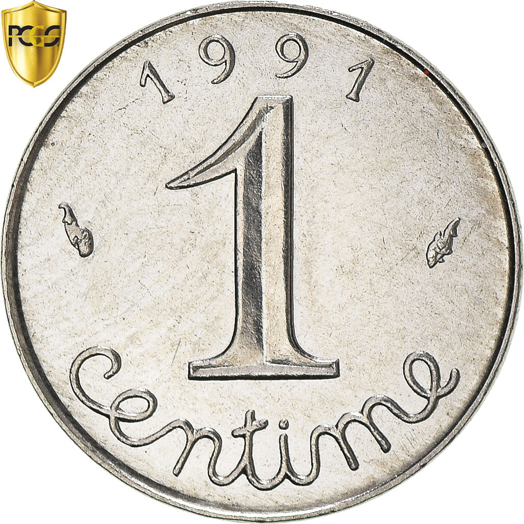 Frankrijk, 1 Centime, Épi, 1991, Paris, Frappe Monnaie, Stainless Steel, PCGS