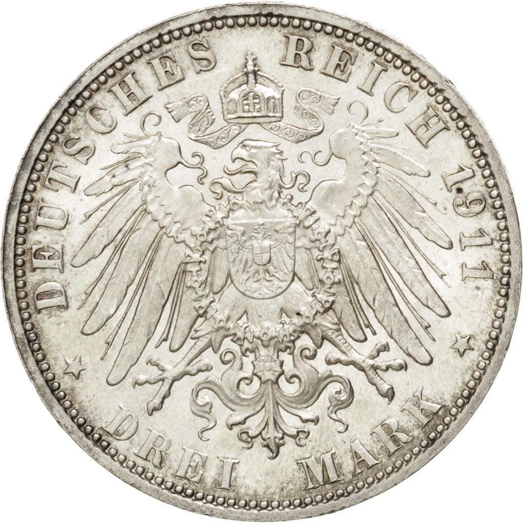 Coin, German States, BAVARIA, Otto, 3 Mark, 1911, Munich, MS(60-62), Silver