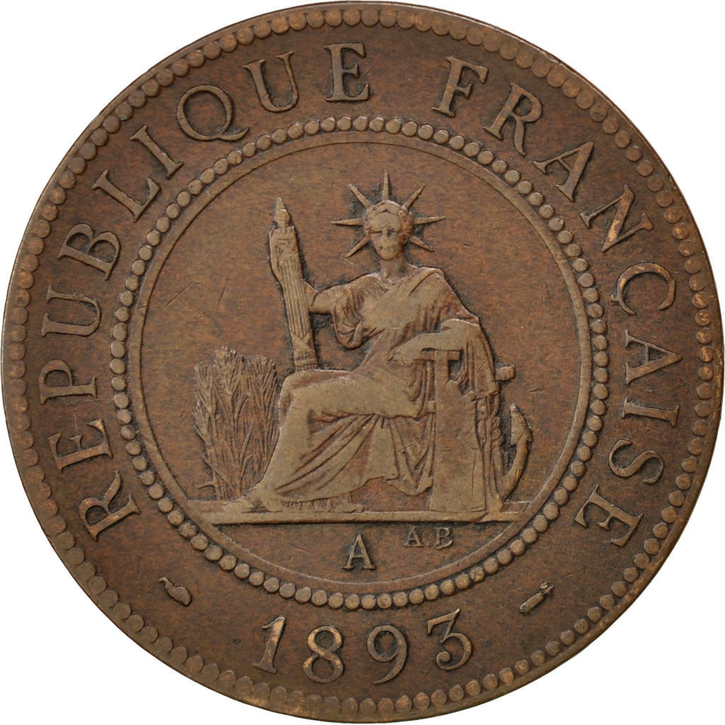 Coin, French Indochina, Cent, 1893, Paris, VF(30-35), Bronze, KM:1, Lecompte:44
