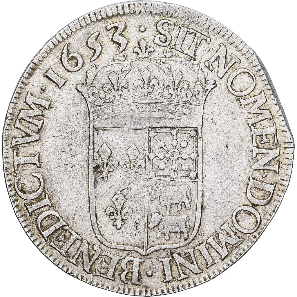 Moneta, Francia, Louis XIV, Écu de Béarn à la mèche longue, Ecu, 1653, Pau