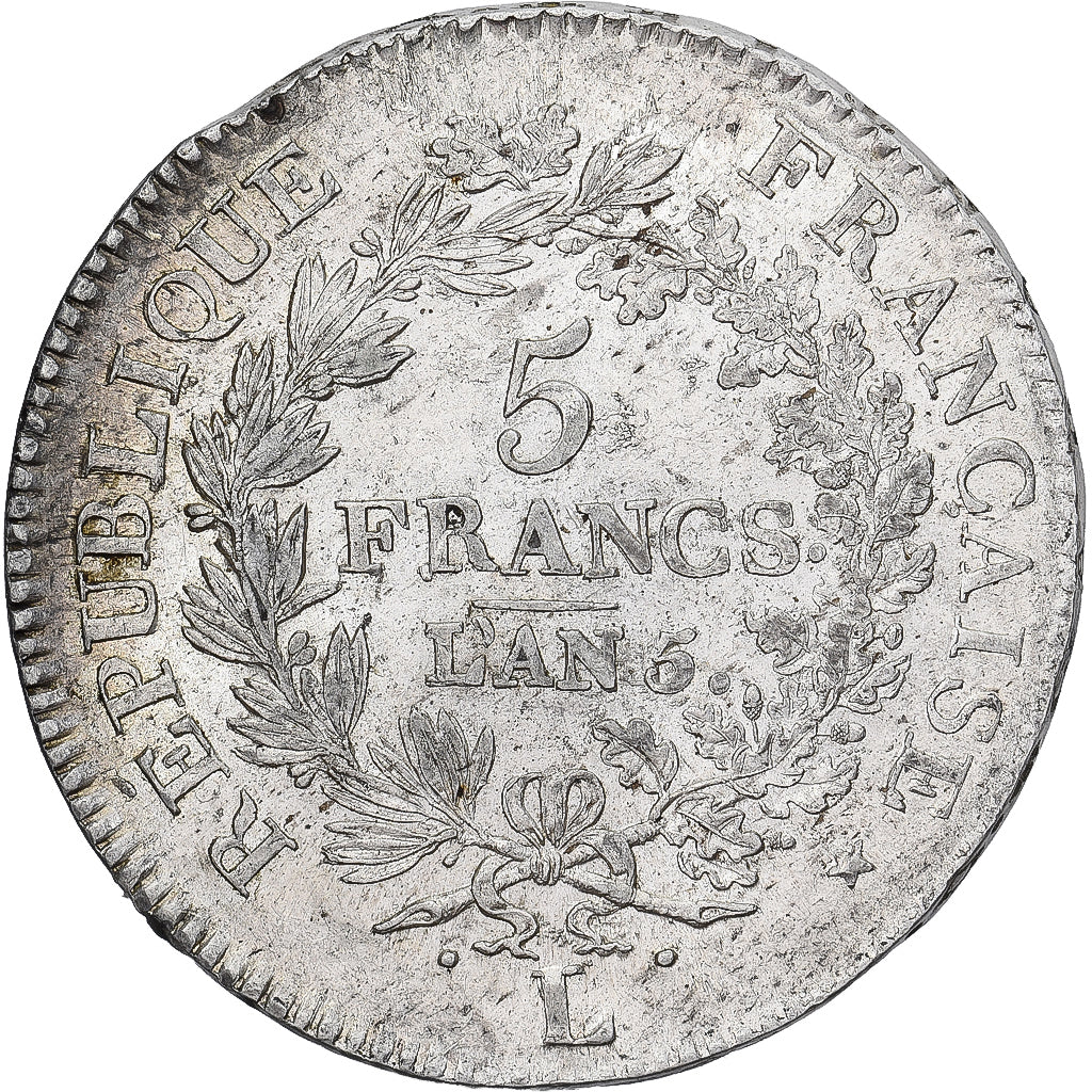 Moneda, Francia, Union et Force, 5 Francs, An 6/5, Bayonne, MBC+, Plata