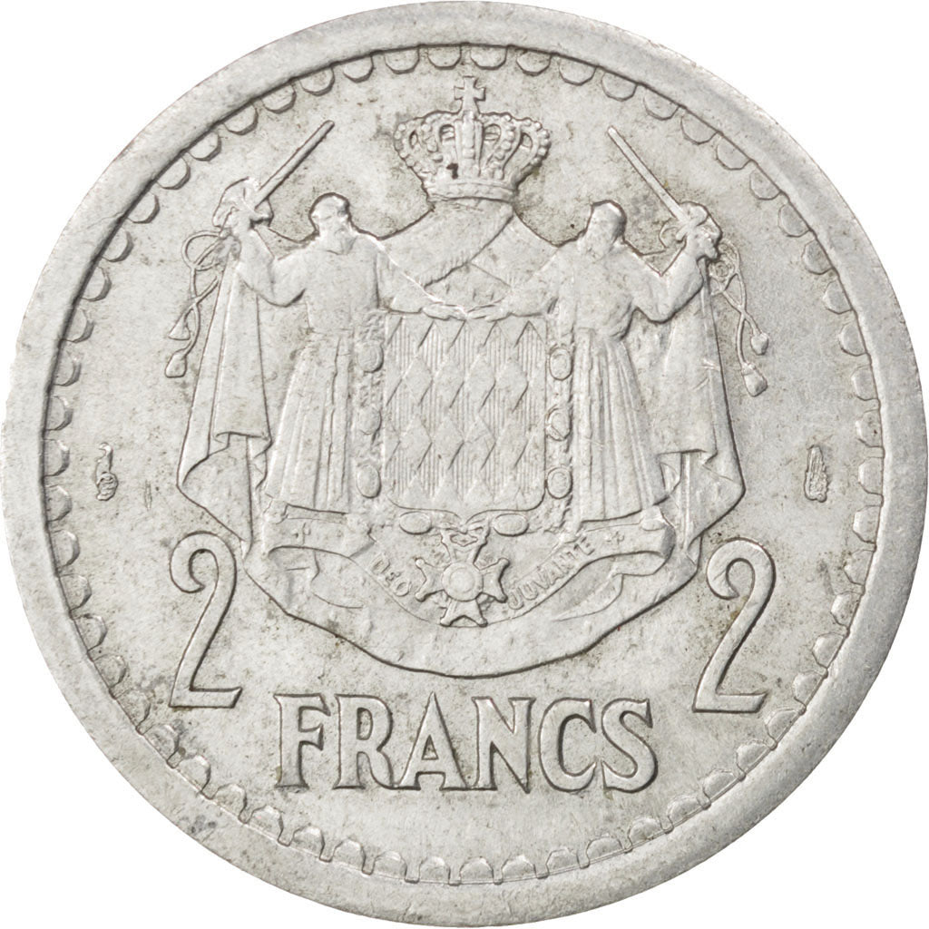Moneta, Monaco, Louis II, 2 Francs, 1943, BB, Alluminio, KM:121, Gadoury:133