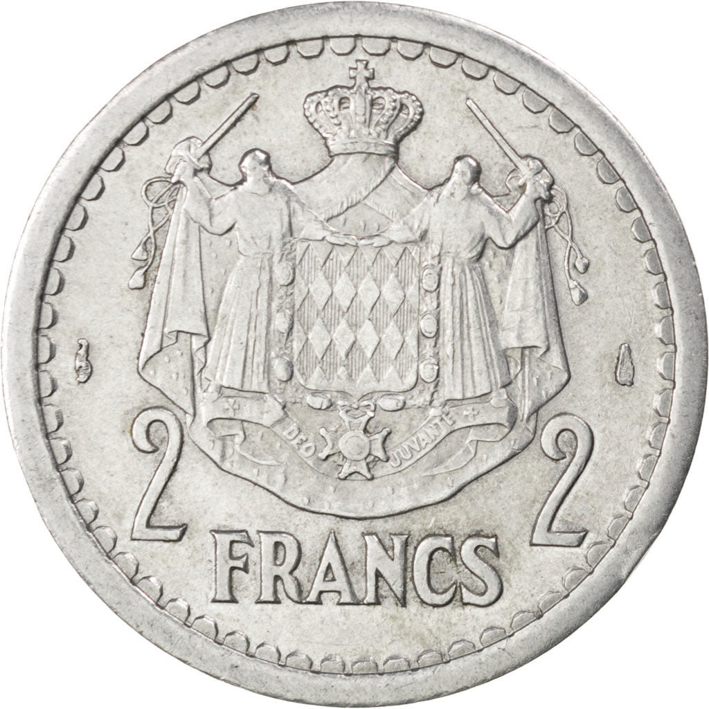Moneta, Monaco, Louis II, 2 Francs, 1943, BB, Alluminio, KM:121, Gadoury:133