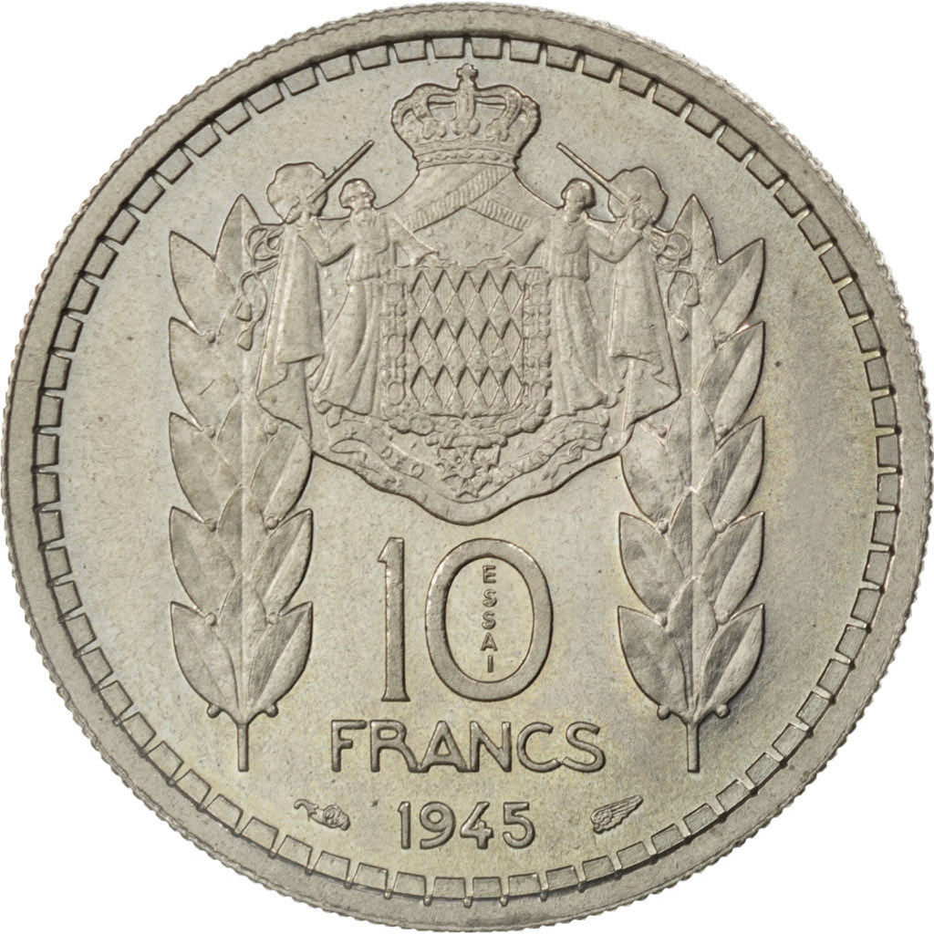 Coin, Monaco, 10 Francs, 1945, AU(55-58), Copper-nickel, KM:E18, Gadoury:136