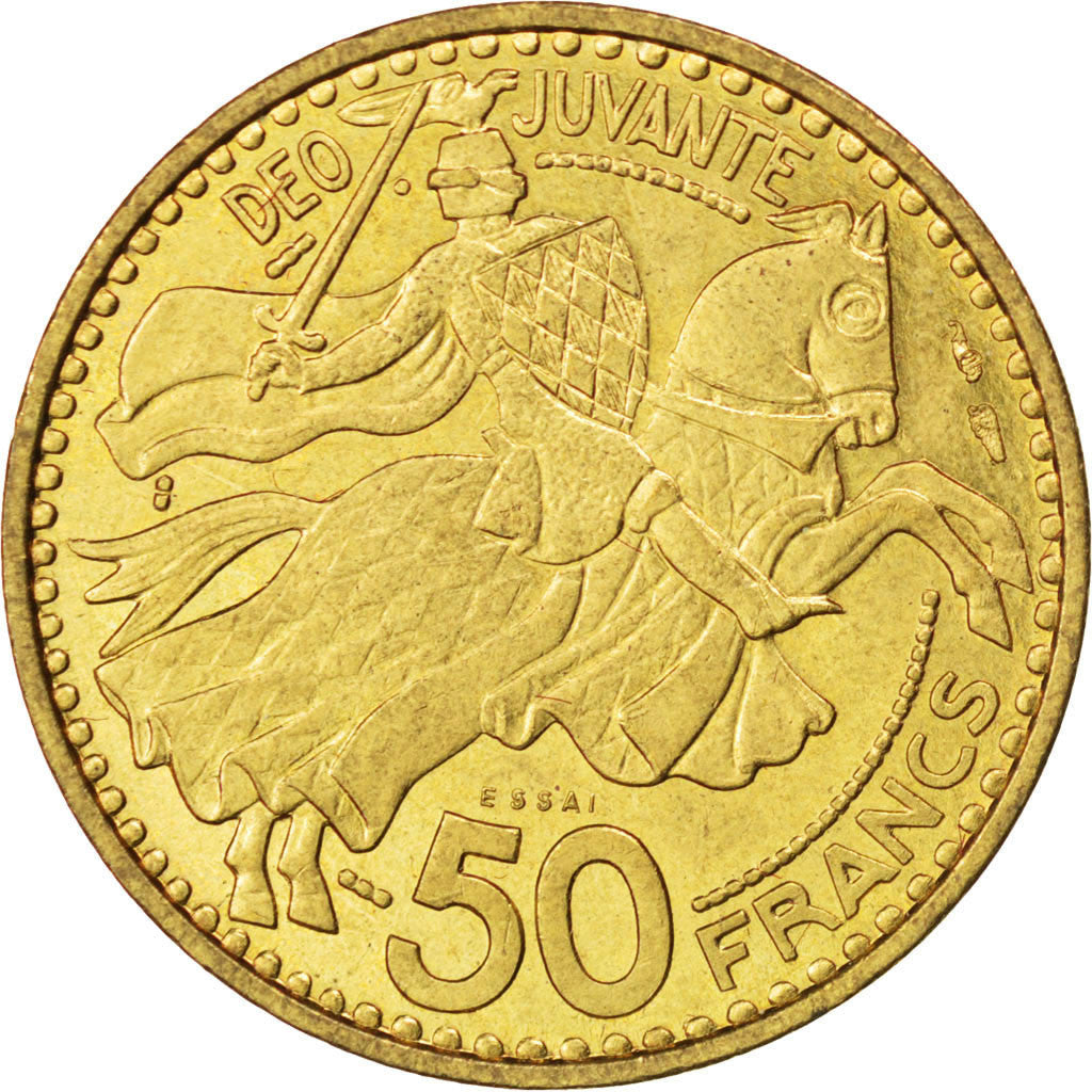 Coin, Monaco, 50 Francs, 1950, AU(55-58), Cupro-Aluminium, KM:E30, Gadoury:141