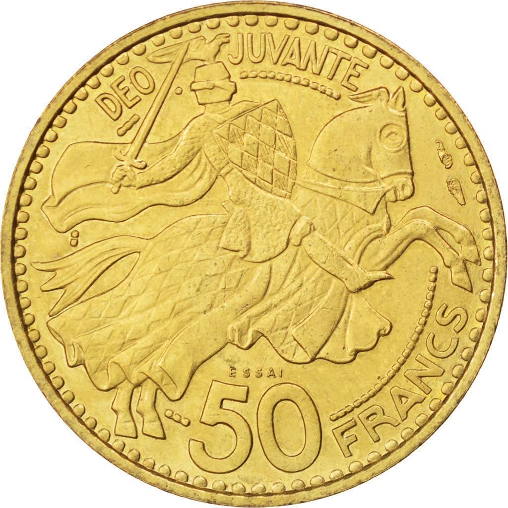 Coin, Monaco, 50 Francs, 1950, AU(50-53), Cupro-Aluminium, KM:E30, Gadoury:141