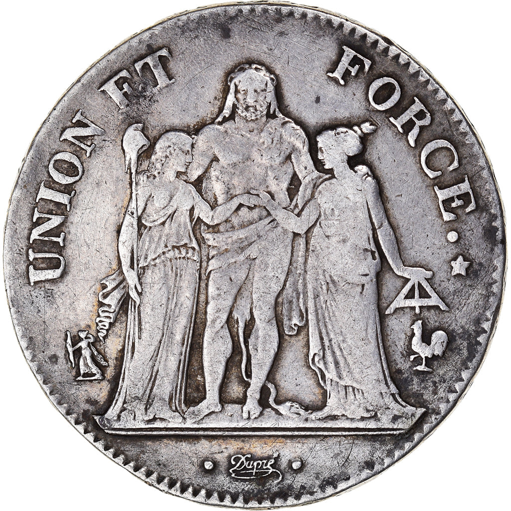 Coin, France, Union et Force, 5 Francs, An 10, Paris, EF(40-45), Silver