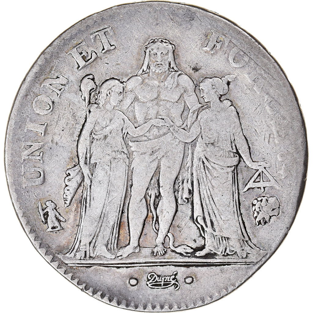 Coin, France, Union et Force, 5 Francs, AN 8/5, Bayonne, VF(30-35), Silver