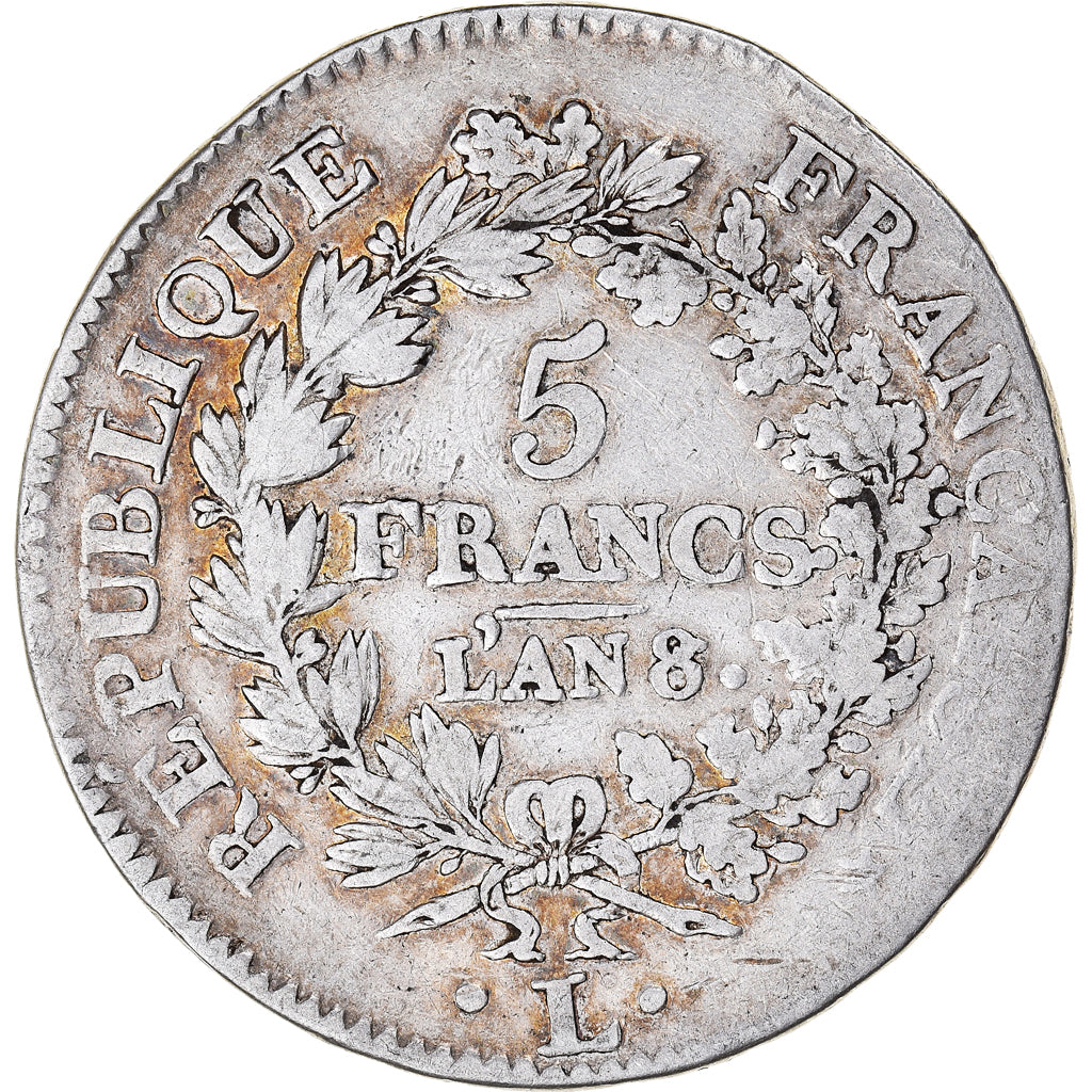Coin, France, Union et Force, 5 Francs, AN 8/5, Bayonne, VF(30-35), Silver