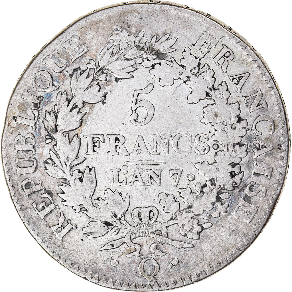 Monnaie, France, Union et Force, 5 Francs, AN 7, Perpignan, TB+, Argent