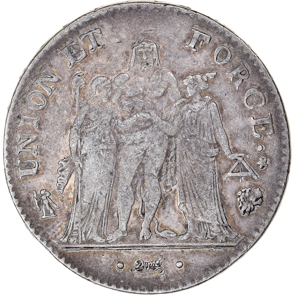 Coin, France, Union et Force, 5 Francs, AN 7, Bayonne, EF(40-45), Silver