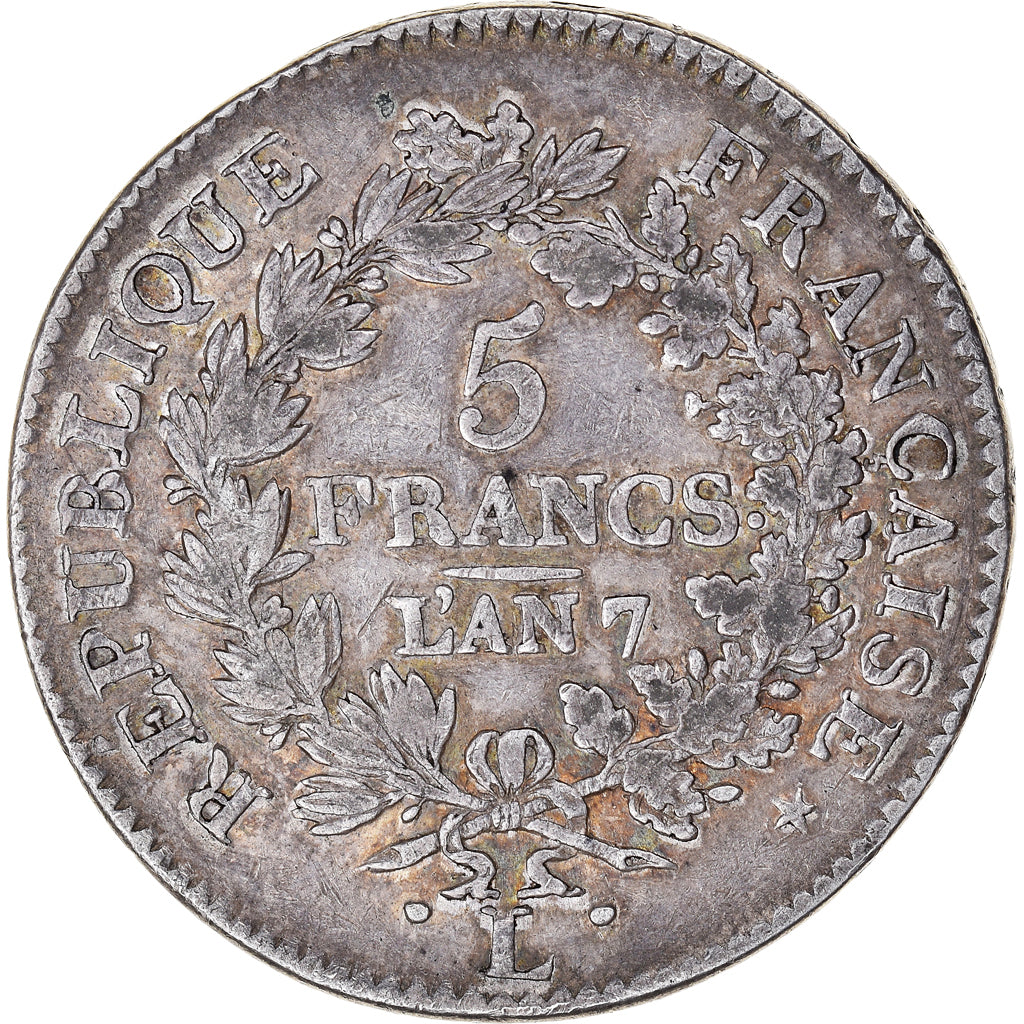 Coin, France, Union et Force, 5 Francs, AN 7, Bayonne, EF(40-45), Silver