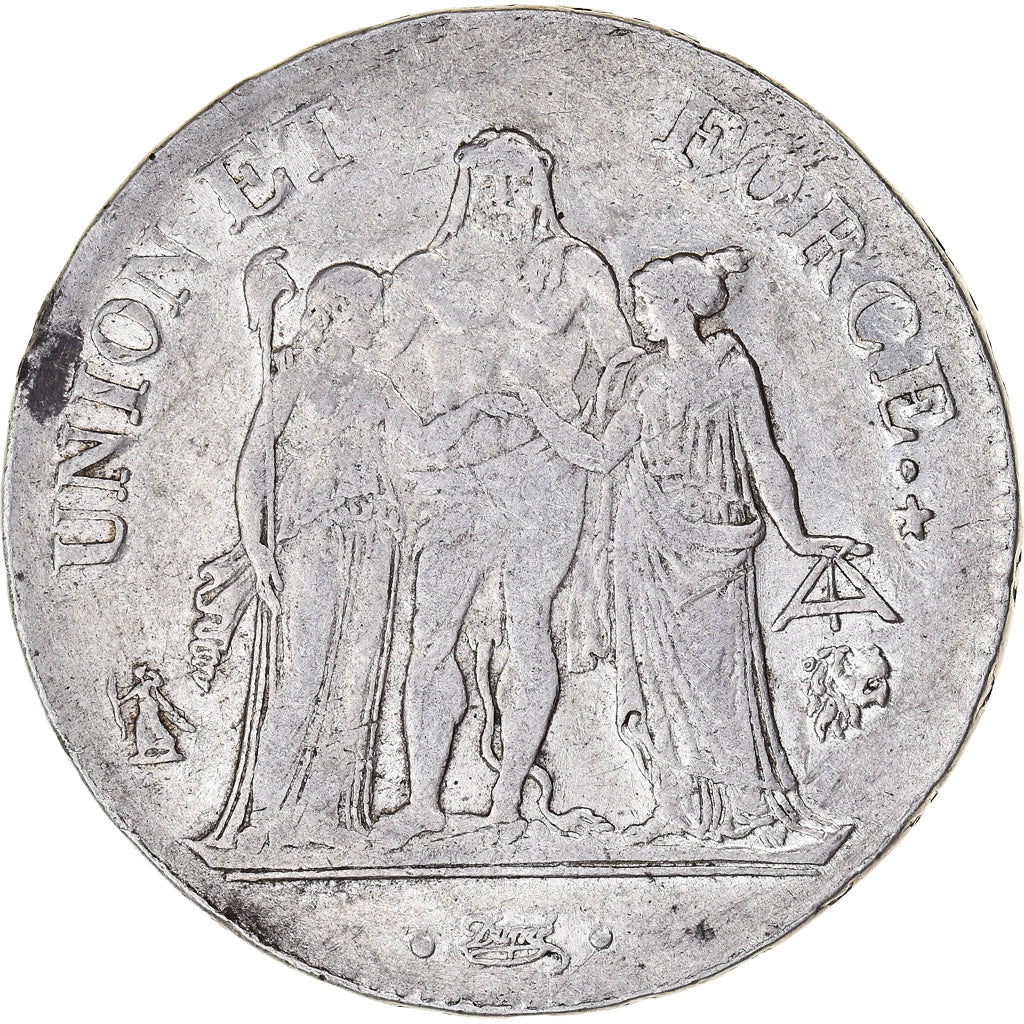 Munten, Frankrijk, Union et Force, 5 Francs, An 10, Bayonne, ZF, Zilver