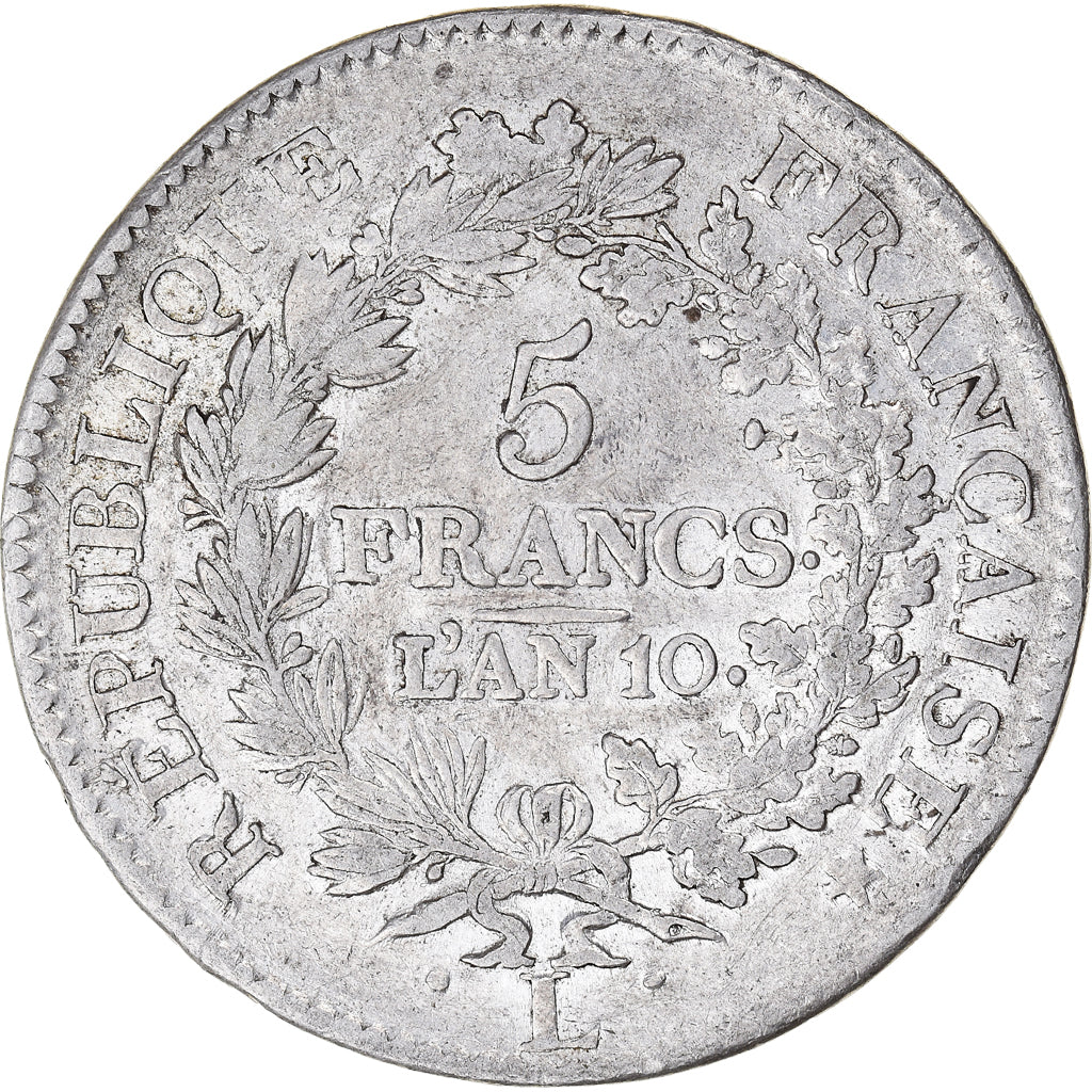 Munten, Frankrijk, Union et Force, 5 Francs, An 10, Bayonne, ZF, Zilver