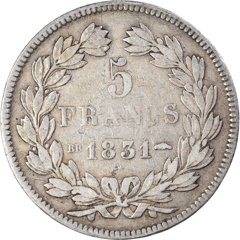 Coin, France, Louis-Philippe, 5 Francs, 1831, Strasbourg, VF(20-25), Silver