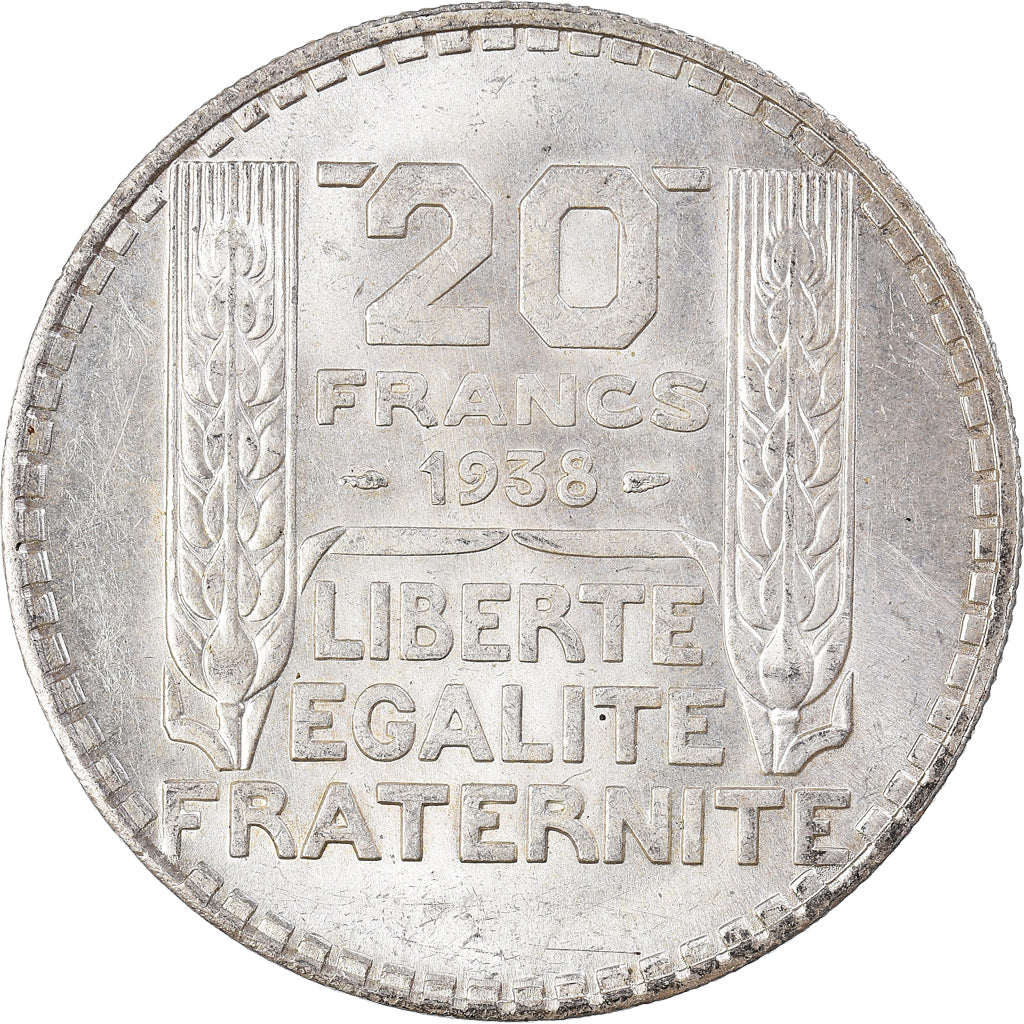 Moneda, Francia, Turin, 20 Francs, 1938, Paris, EBC+, Plata, KM:879, Gadoury:852