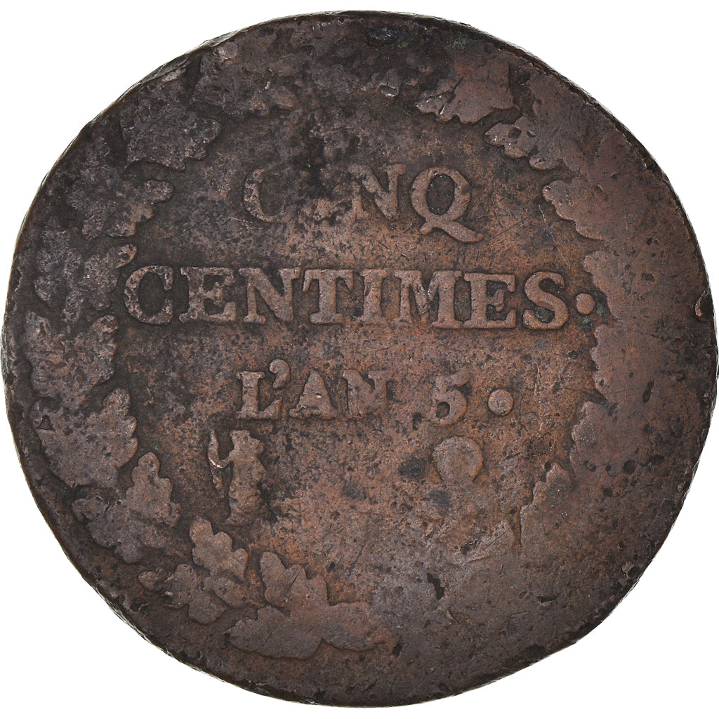 Moneda, Francia, Dupré, 5 Centimes, AN 5, Limoges, BC, Bronce, KM:640.7