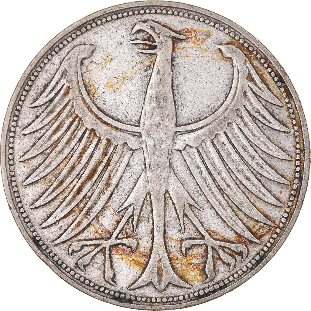 Moneta, GERMANIA - REPUBBLICA FEDERALE, 5 Mark, 1951, Stuttgart, MB+, Argento