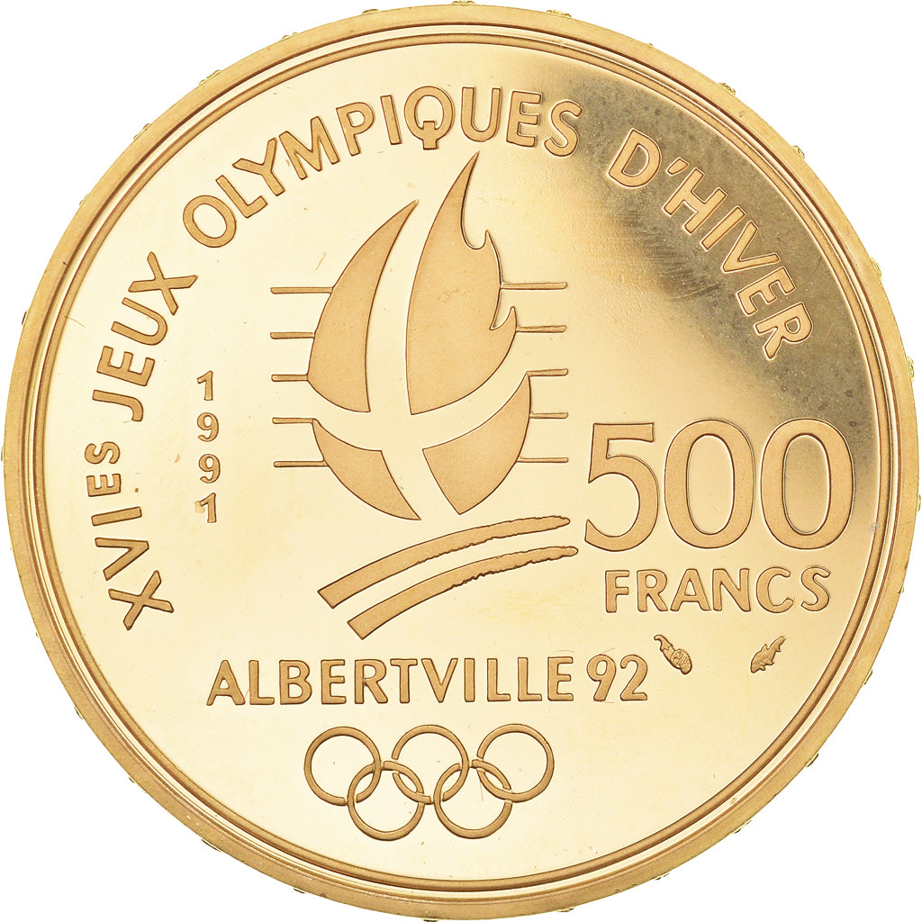 France, 500 Francs, 1992 Olympics, Albertville, Pierre de Coubertin, 1991