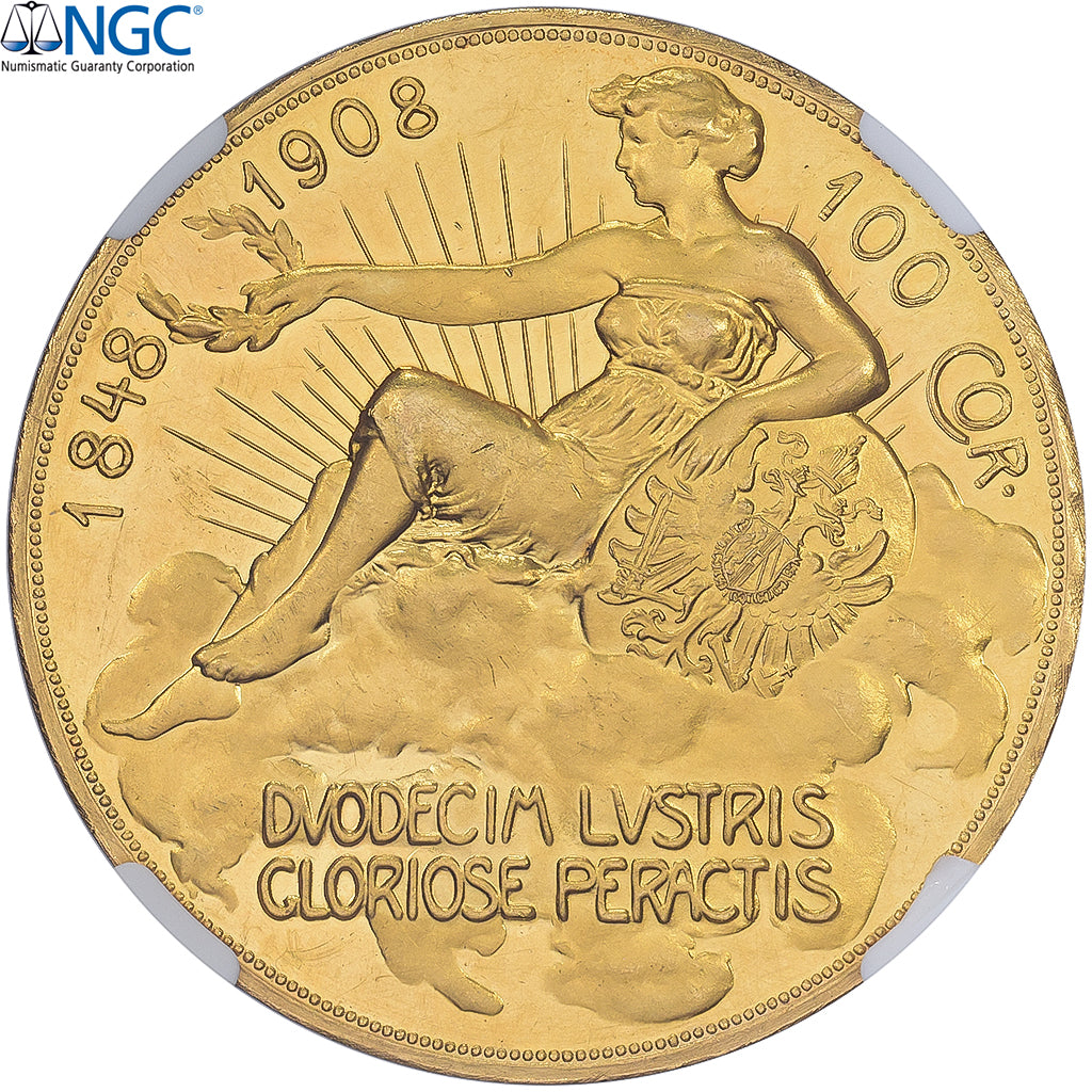 Austria, Franz Joseph I, 100 Corona, 1908, Kremnica, Złoto, NGC, UNC, KM:2812