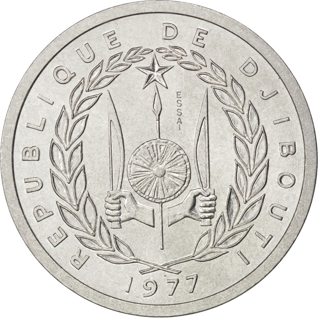 Coin, Djibouti, 2 Francs, 1977, MS(63), Aluminium, KM:E2