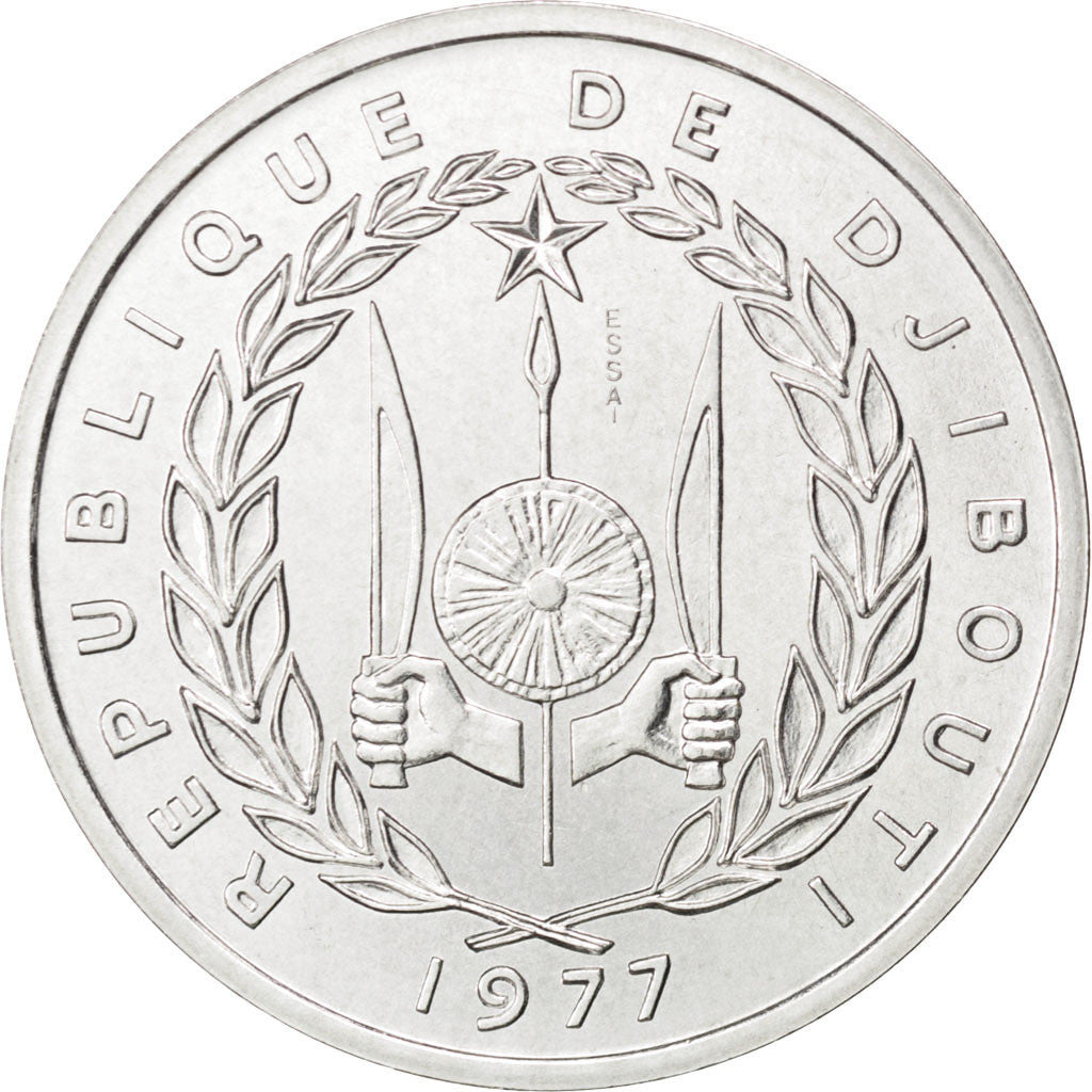 Moneda, Yibuti, 5 Francs, 1977, SC, Aluminio, KM:E3