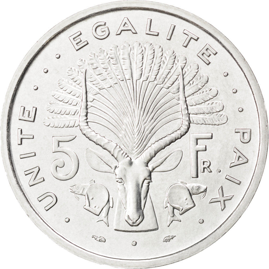 Moneda, Yibuti, 5 Francs, 1977, SC, Aluminio, KM:E3