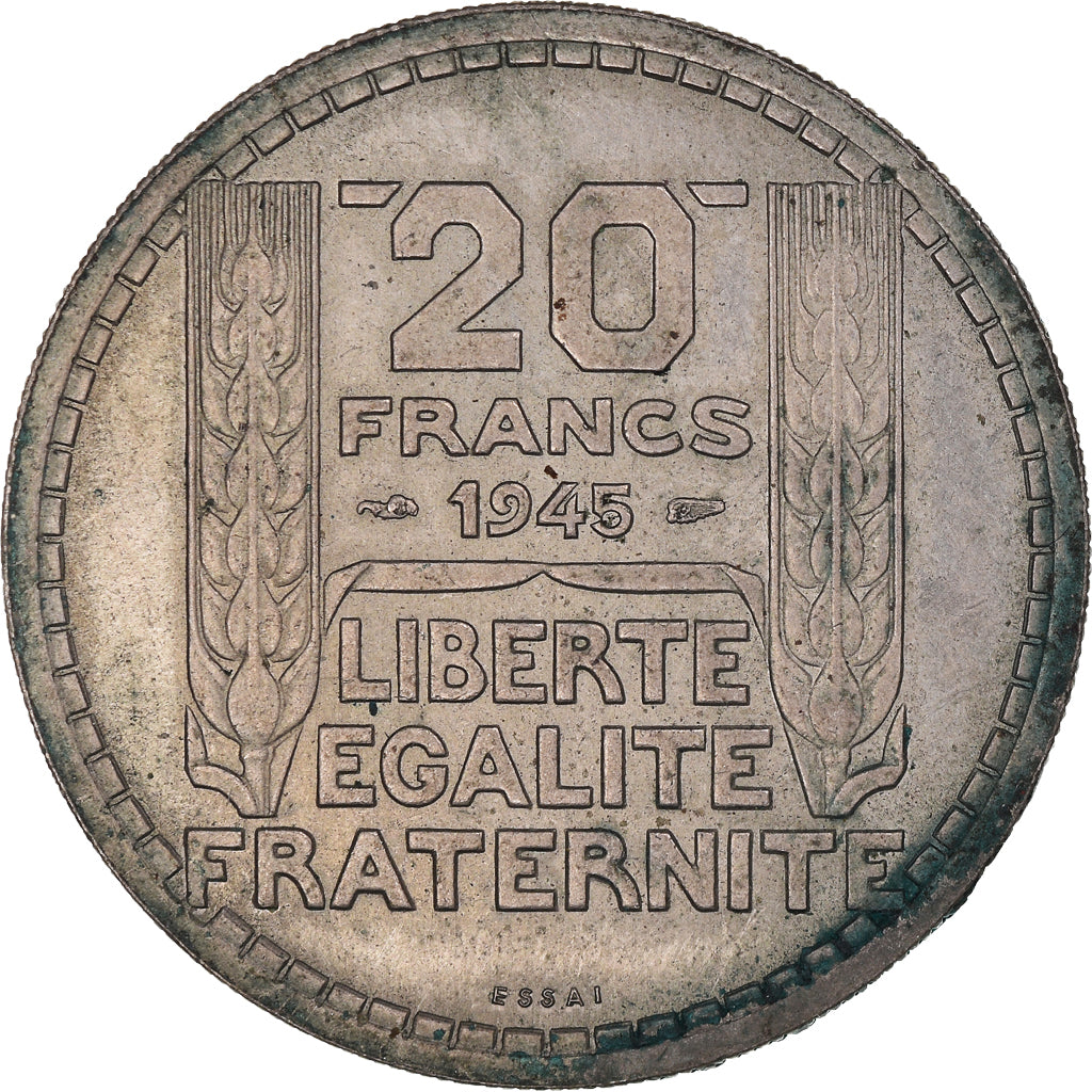 Moeda, França, Turin, 20 Francs, 1945, Paris, ENSAIO, MS(60-62), Cobre-níquel
