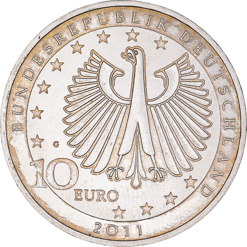 Niemcy, 10 Euro, 2011, Karlsruhe, Proof, MS(63), Srebro, KM:295