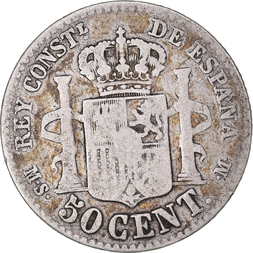 Coin, Spain, Alfonso XII, 50 Centimos, 1881, Madrid, VF(30-35), Silver, KM:685