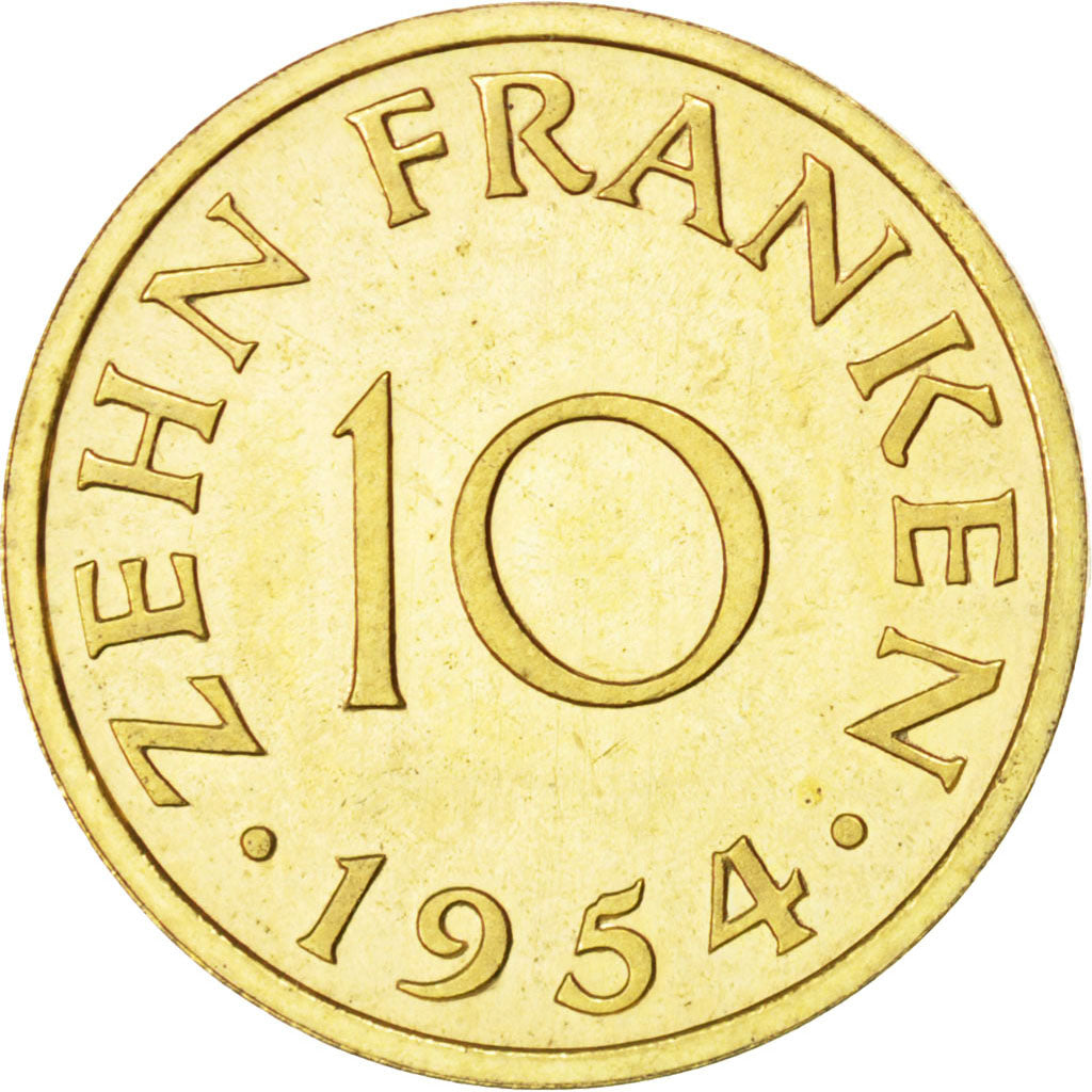 Münze, SAARLAND, 10 Franken, 1954, Paris, VZ, Aluminum-Bronze, KM:E1