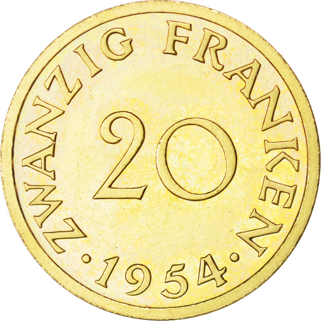 Moneta, SAARLAND, 20 Franken, 1954, Paris, SPL, Alluminio-bronzo, KM:E3