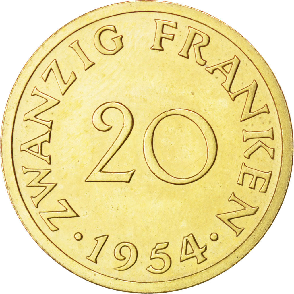 Moneta, SAARLAND, 20 Franken, 1954, Paris, SPL-, Alluminio-bronzo, KM:E3