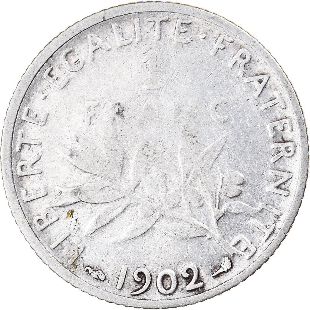 Moneda, Francia, Semeuse, Franc, 1902, Paris, BC+, Plata, KM:844.1, Gadoury:467