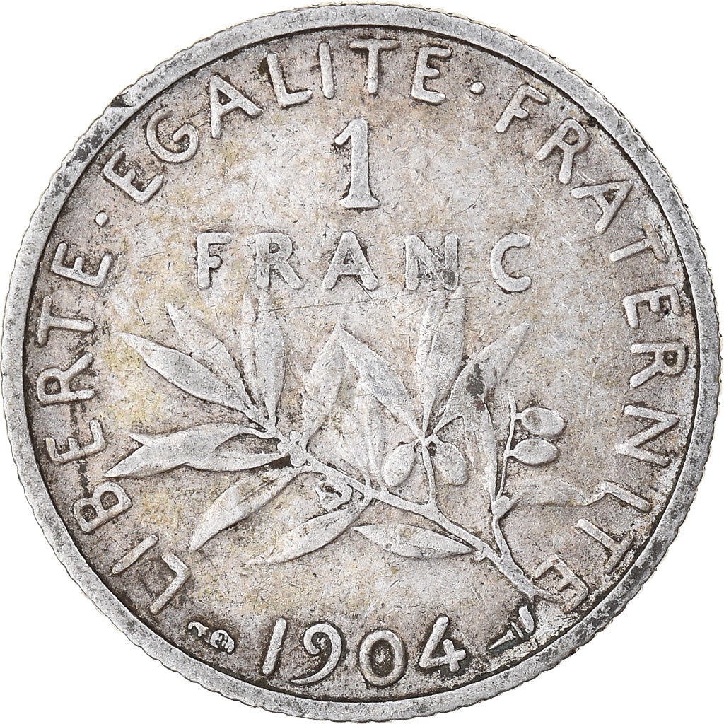 Moneda, Francia, Semeuse, Franc, 1904, Paris, BC+, Plata, KM:844.1, Gadoury:467