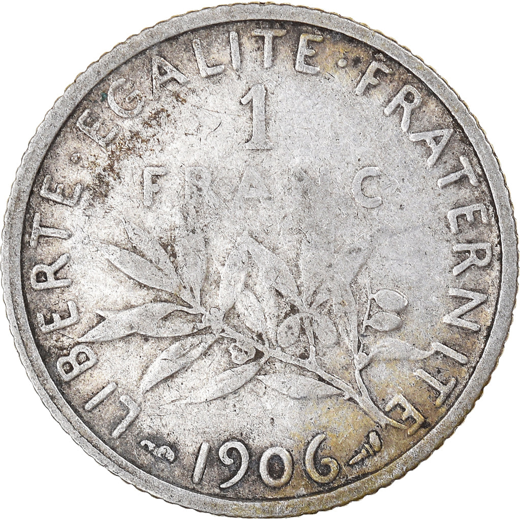 Coin, France, Semeuse, Franc, 1906, Paris, VF(20-25), Silver, KM:844.1