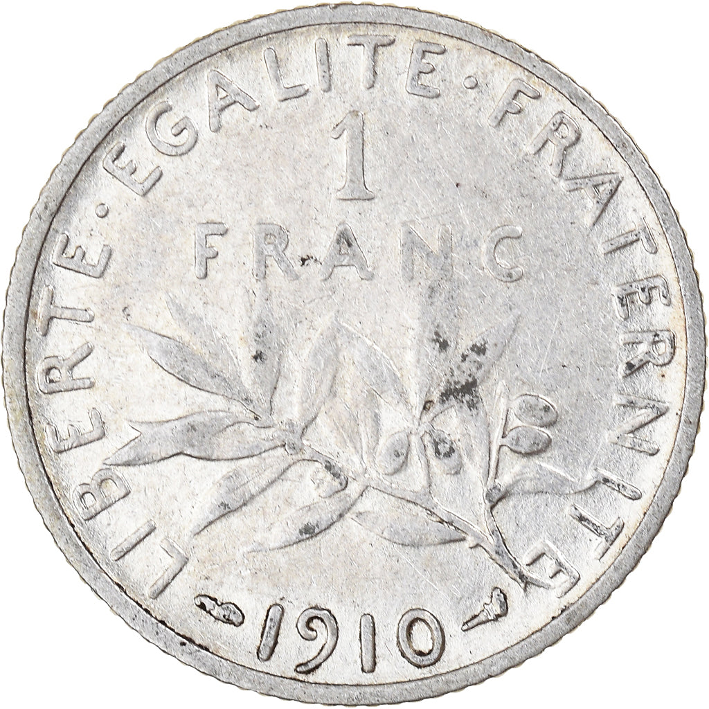 Moneta, Francja, Semeuse, Franc, 1910, Paris, EF(40-45), Srebro, KM:844.1