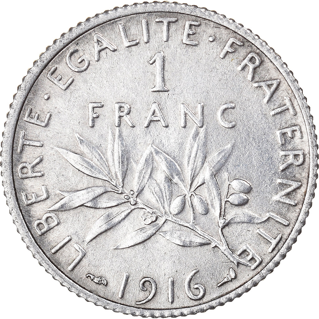 Coin, France, Semeuse, Franc, 1916, Paris, AU(55-58), Silver, KM:844.1