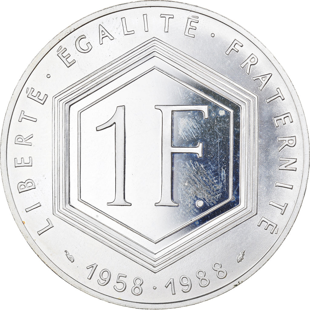 Munten, Frankrijk, Charles de Gaulle, Franc, 1988, Proof, UNC, Zilver, KM:978