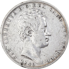 Moeda, ESTADOS ITALIANOS, SARDINIA, Carlo Alberto, 5 Lire, 1840, Genoa