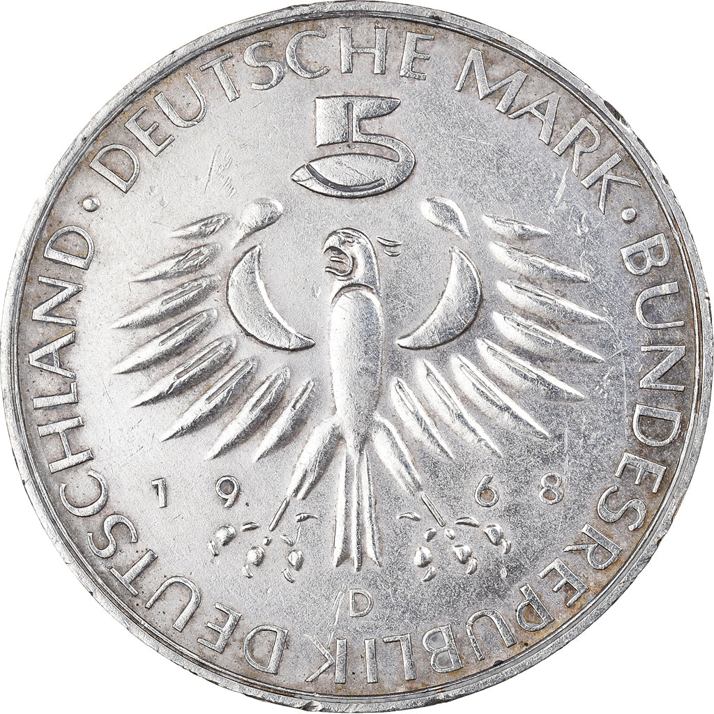 Moeda, ALEMANHA - REPÚBLICA FEDERAL, 5 Mark, 1968, Munich, Germany, AU(50-53)
