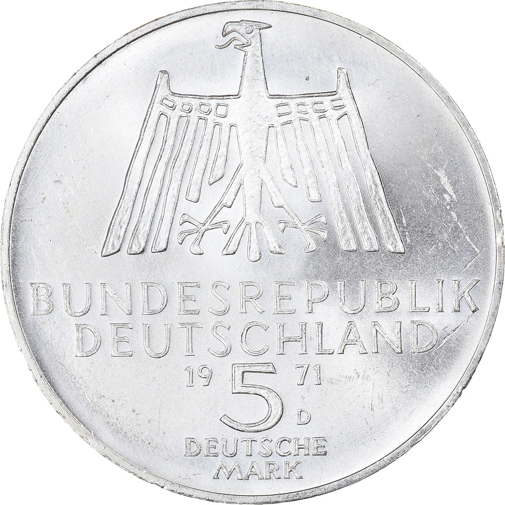 Coin, GERMANY - FEDERAL REPUBLIC, 5 Mark, 1971, Munich, Germany, AU(55-58)