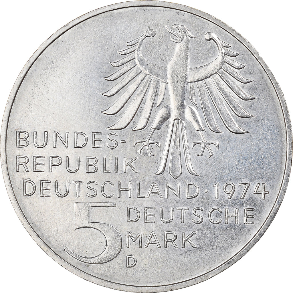 Coin, GERMANY - FEDERAL REPUBLIC, 5 Mark, 1974, Munich, Germany, AU(55-58)