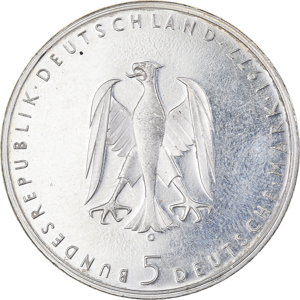 Moeda, ALEMANHA - REPÚBLICA FEDERAL, 5 Mark, 1977, Karlsruhe, Germany